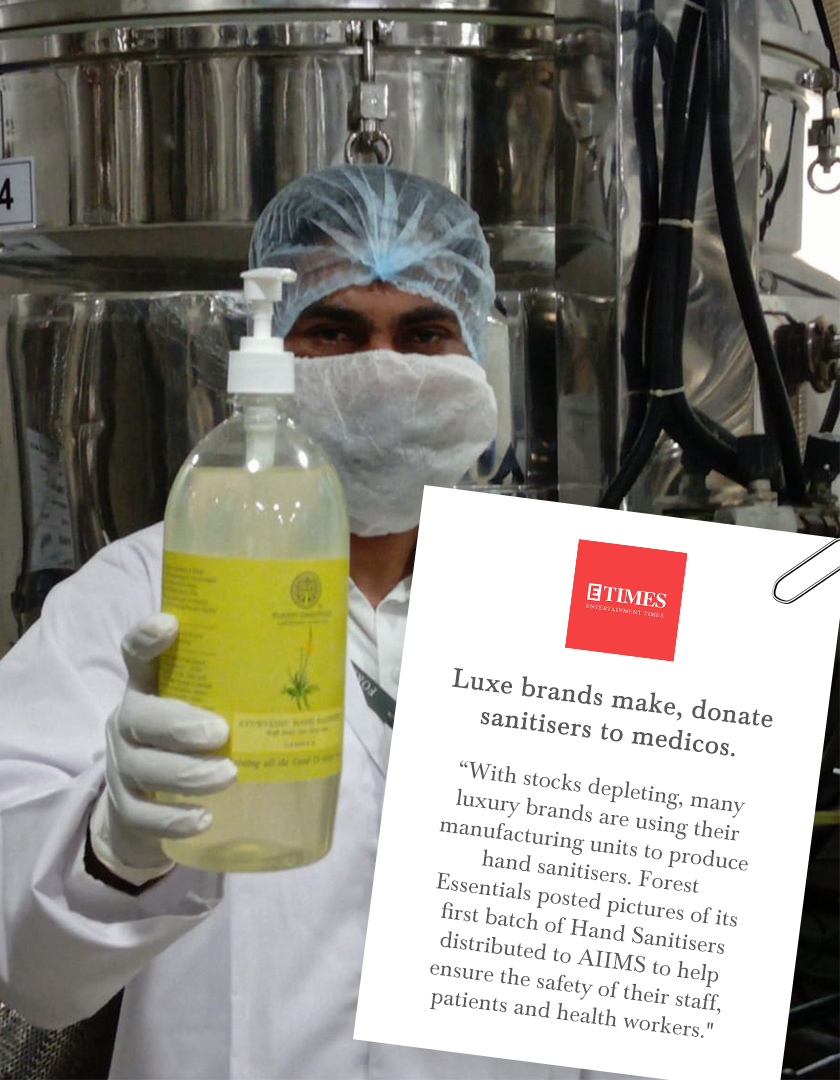 Forest Essentials Hand Sanitizer Donation To AIIMS Featured In TOI
